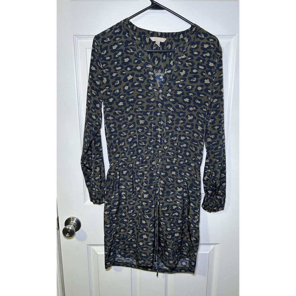 Banana Republic Women’s Long Sleeve Tie Waist Animal Print Dress Olive Size 2